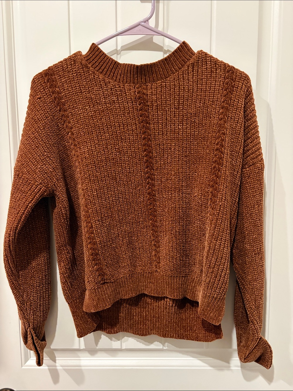 Women's Crewneck Chunky Knit Sweater in Rust